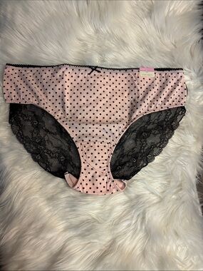 Cacique Pink Polka Dot Hipster with Black Lace Trim